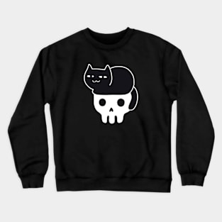 Skull with Black Cat Hair Crewneck Sweatshirt